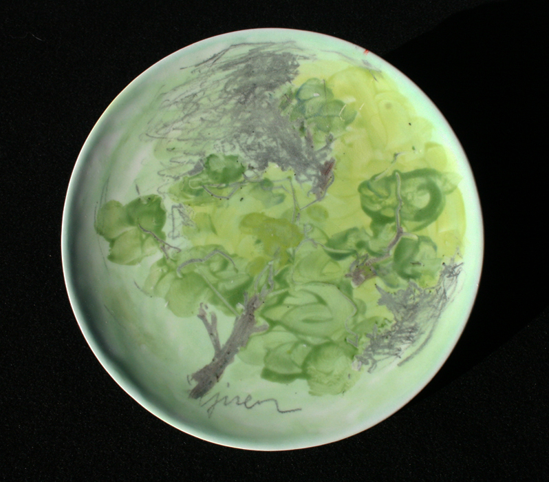 Celadon tree plate, 8" diameter